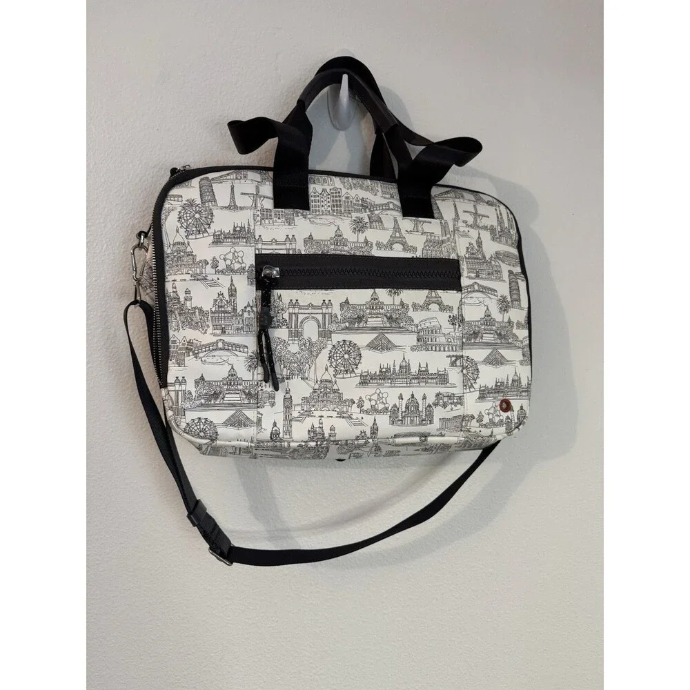 Parfois Laptop Bag Paris Monuments Print Black White Soft Side School Work